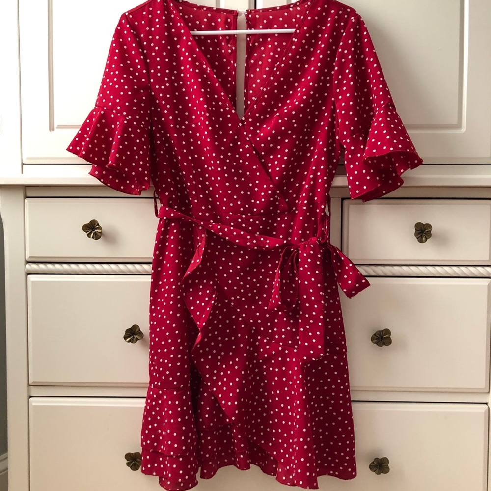 Red Spotted Ruffle Dress